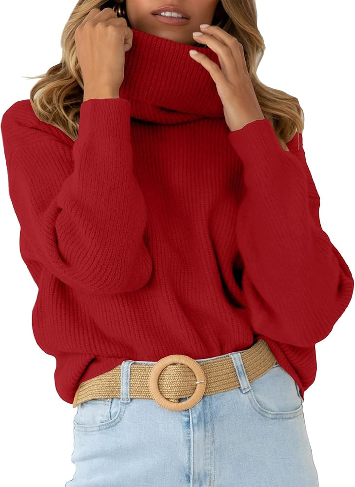 MURMUREY Womens Turtleneck Drop Shoulder Sweaters Chunky Knit Long Sleeve Oversized Sweater Fall ... | Amazon (US)