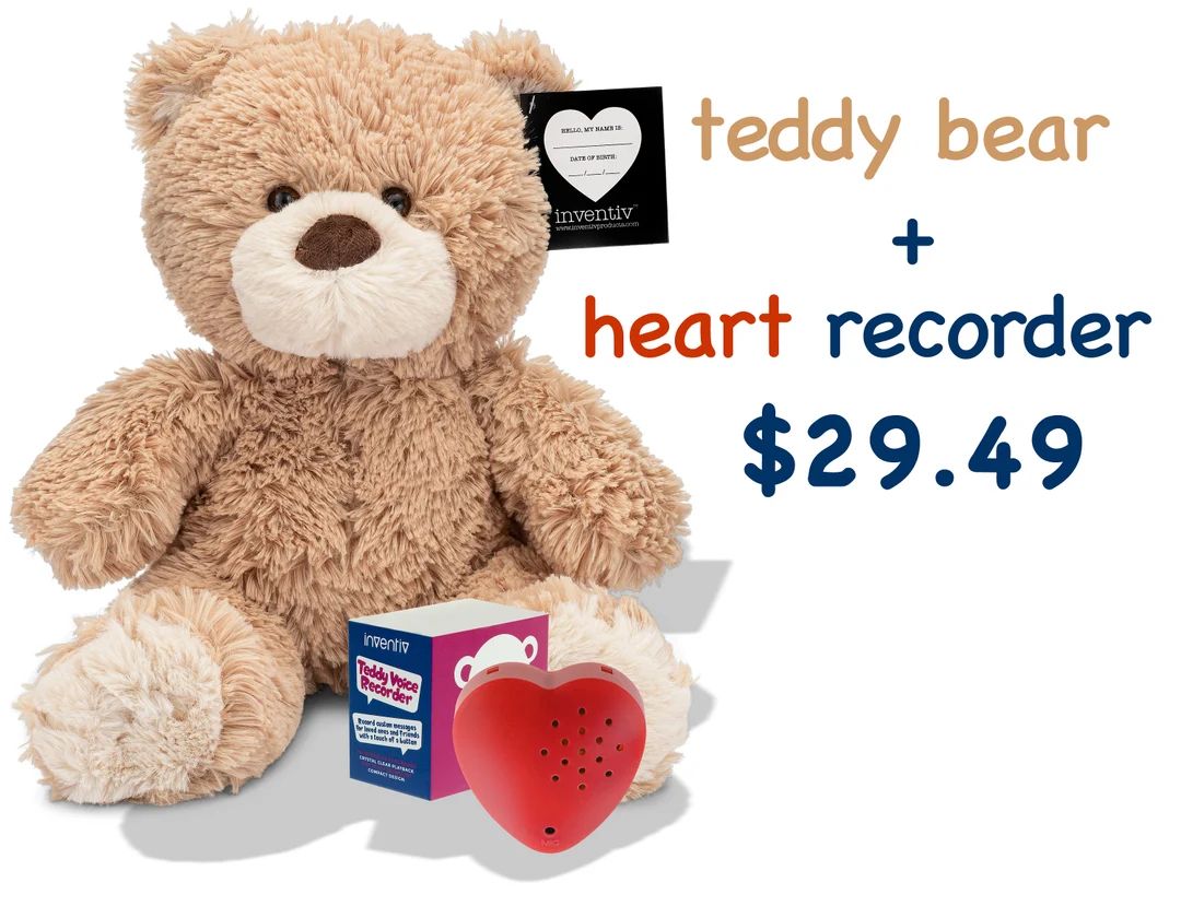Inventiv Teddy Bear with Pouch + 1 Pack, Red 30 Second Voice Sound Recorder Heart Module Bundle | Etsy (US)