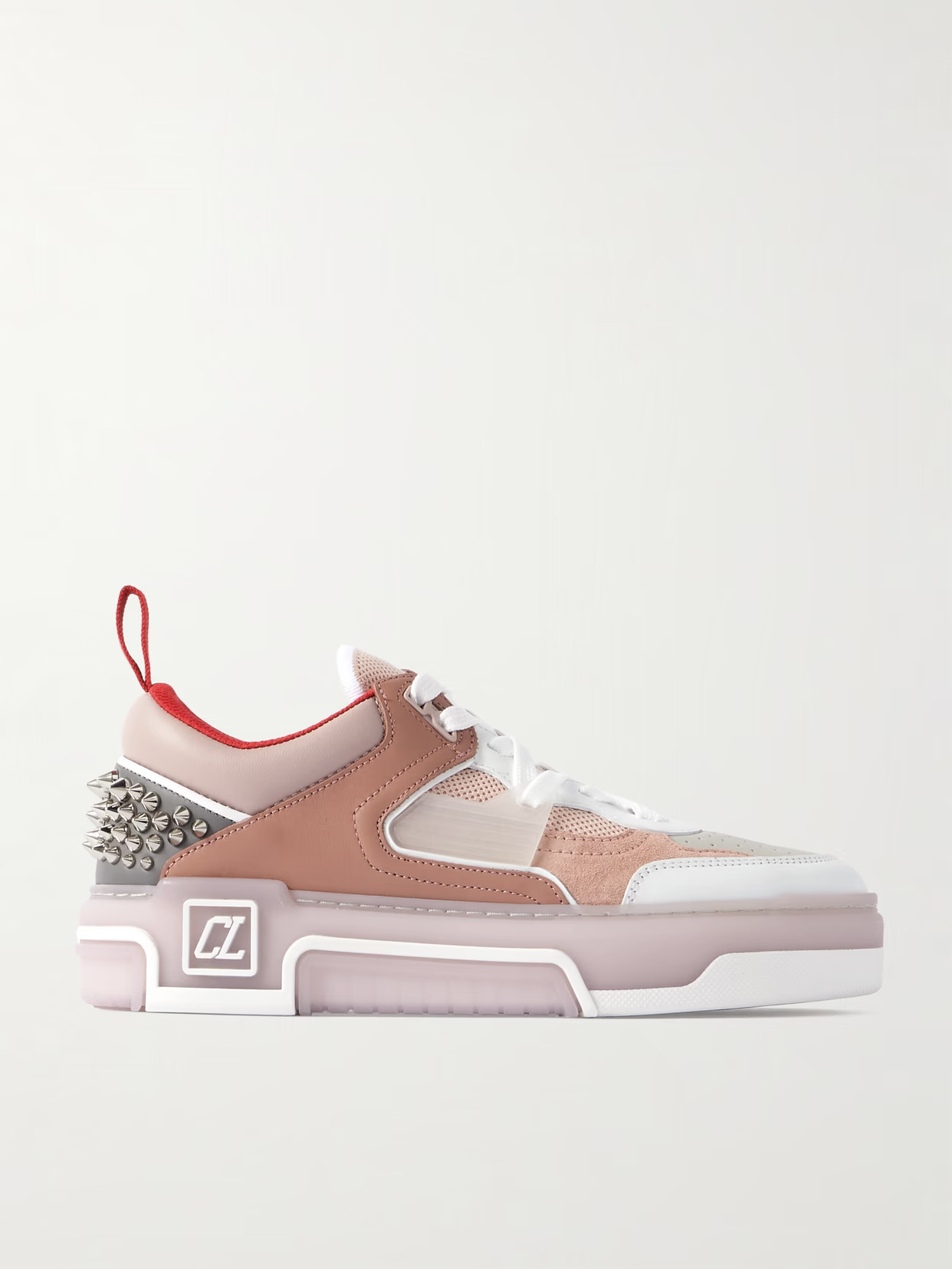 Christian Louboutin - Astroloubi Spiked Leather, Suede And Mesh Sneakers - Pink | NET-A-PORTER (US)