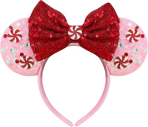 Christmas Mouse Ears Headband for Women Adult, Sequin Bows with Cute Christmas Hairband Party Fav... | Amazon (US)