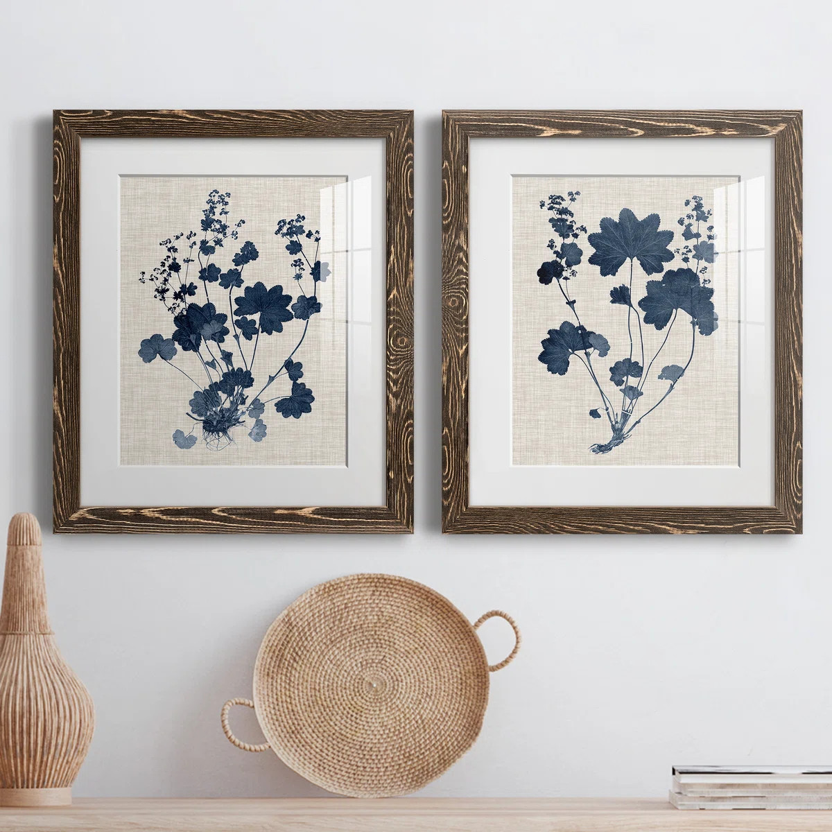 " Navy And Linen Leaves II " 2 - Pieces Painting Print | Wayfair North America