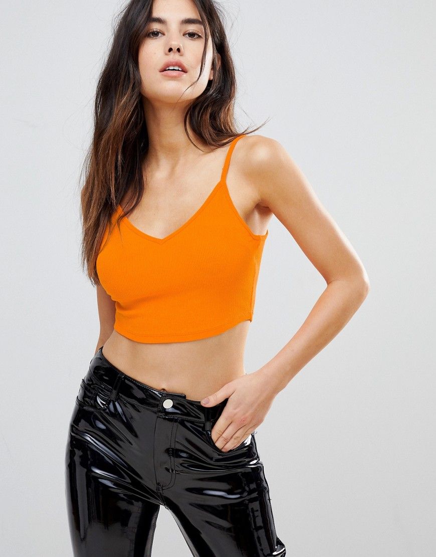 ASOS Crop Cami in Rib with V-Front and Back - Orange | ASOS US