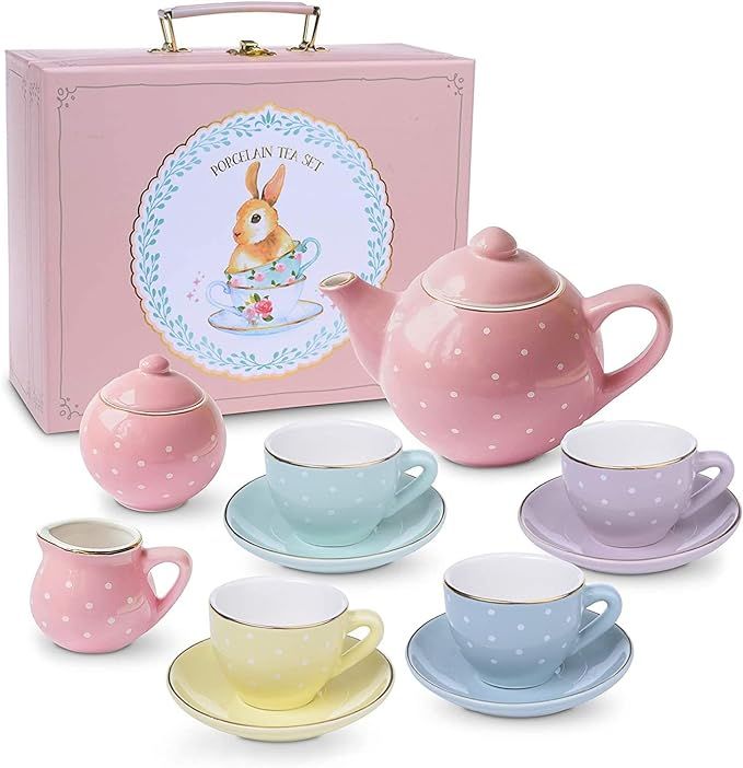 Jewelkeeper Tea Party Set for Little Girls - 13 pcs. Porcelain Mini Set for Your Princess Tea Tim... | Amazon (US)
