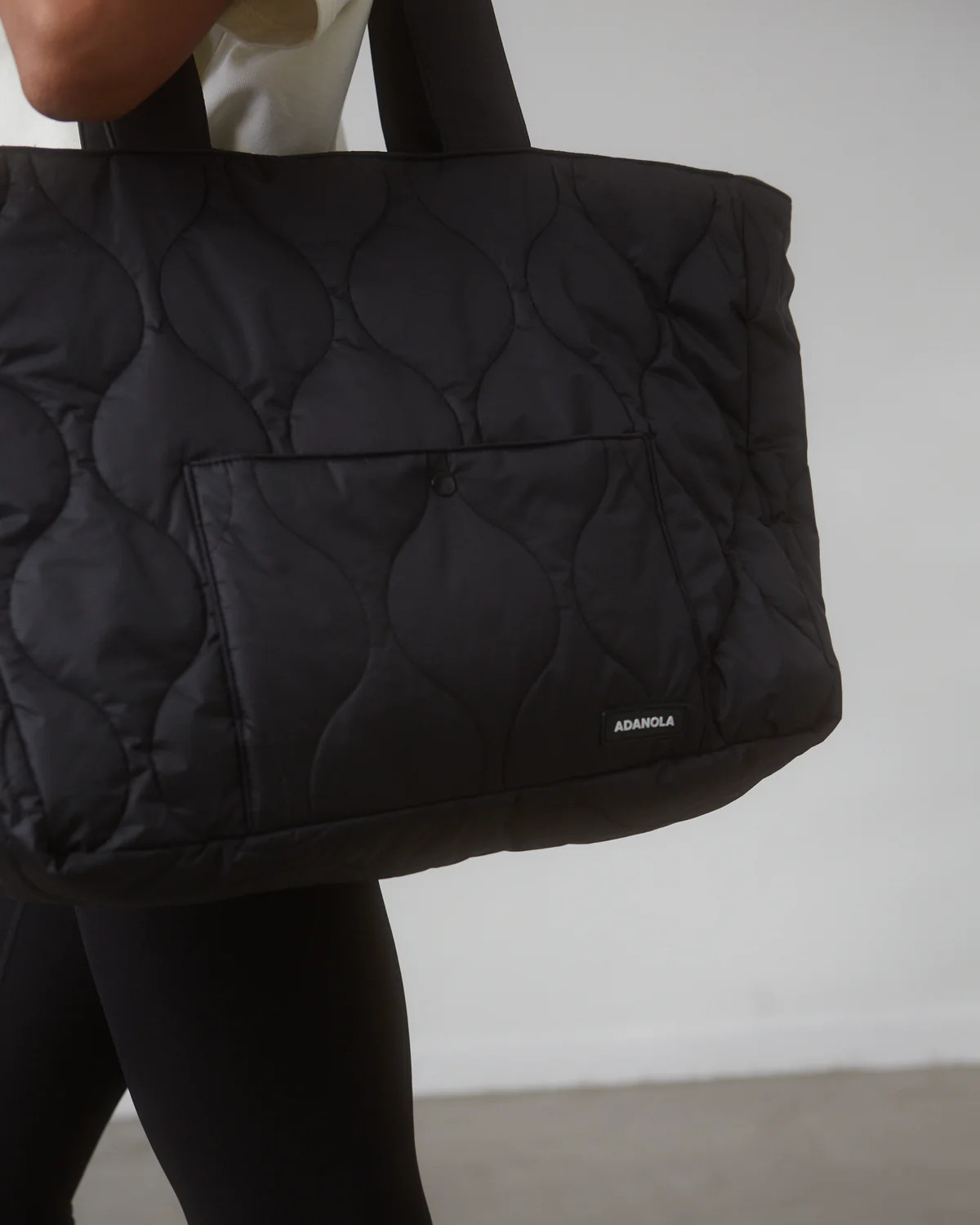 Quilted Nylon Tote Bag - Black | Adanola UK
