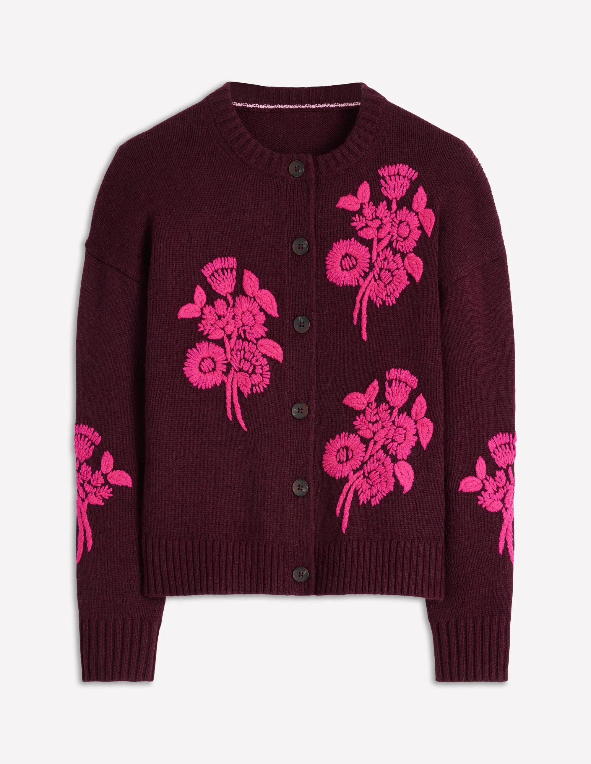 Natalie Embroidered Cardigan-Dark Cherry Bouquet | Boden (US)