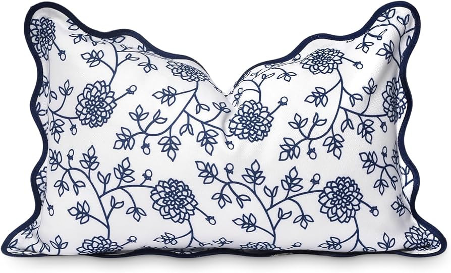 Hofdeco Premium Coastal Patio Indoor Outdoor Scalloped Lumbar Pillow Cover Only, 12"x20" Water Re... | Amazon (US)