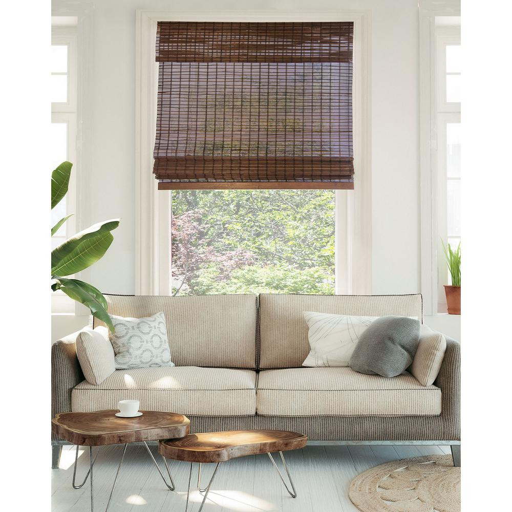 Chicology Premium True-to-Size Brown Buffalo Cordless Light Filtering Natural Woven Bamboo Roman Sha | The Home Depot