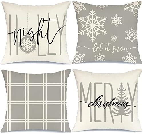 GEEORY Christmas Pillow Covers 18x18 Set of 4 for Christmas Decorations Buffalo Plaid Holly Night Sn | Amazon (US)