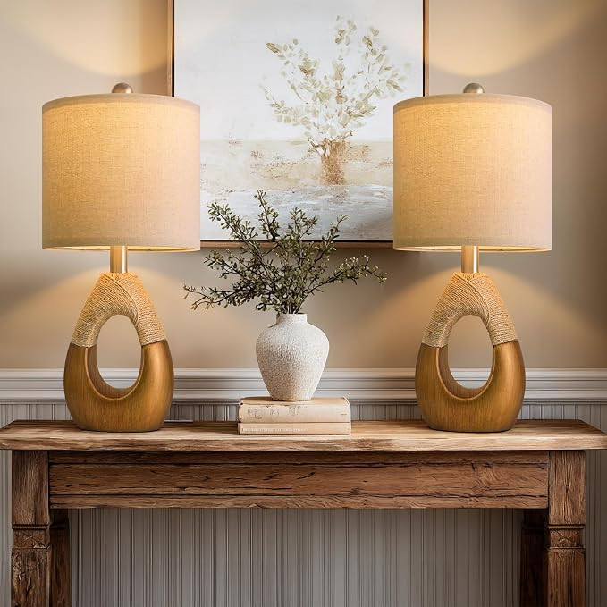19" Table Lamps Set of 2, Boho Lamps for Living Room, Rustic Bedside Lamps for Bedroom, Farmhouse... | Amazon (US)