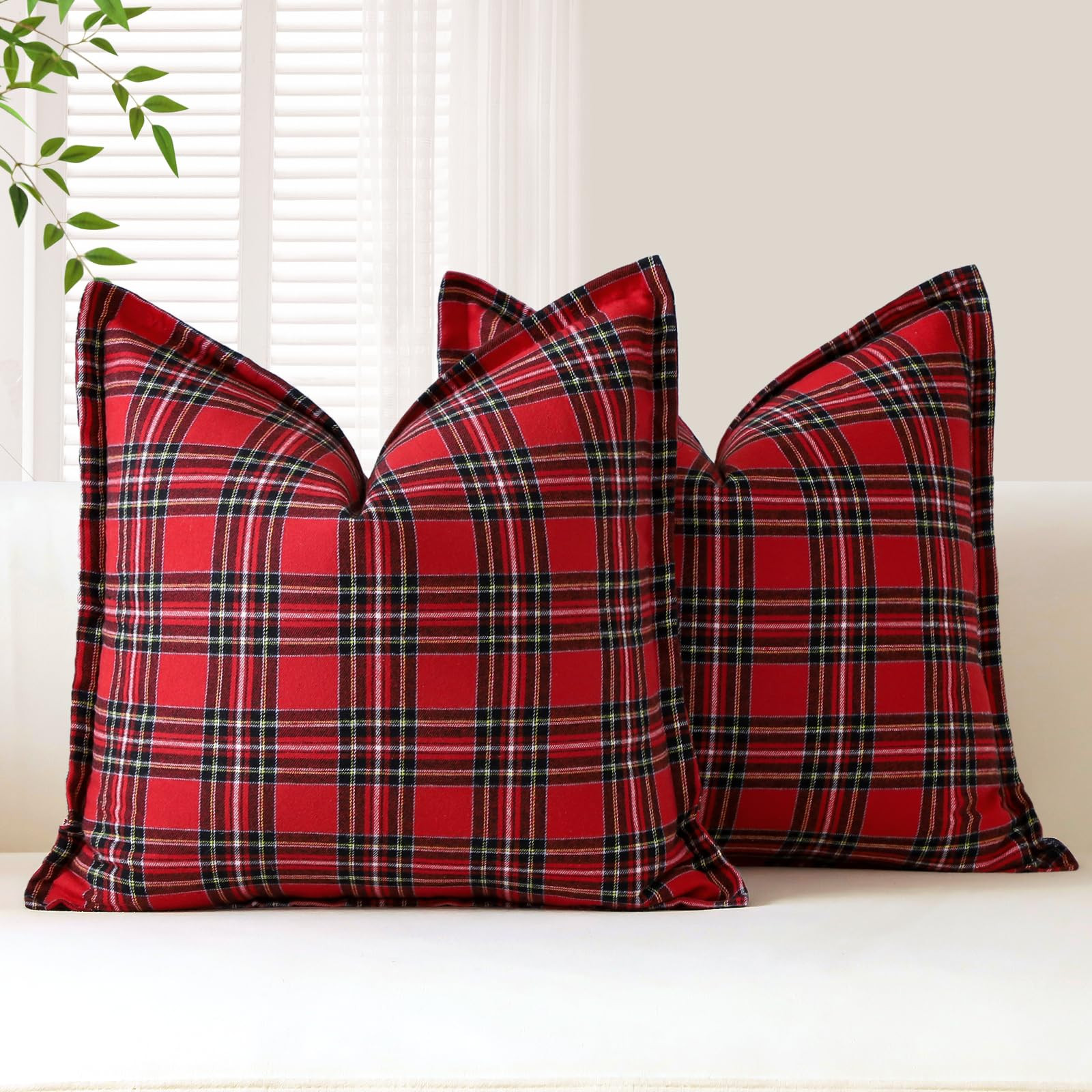 OTOSTAR Pack of 2 Christmas Scottish Plaid Throw Pillow Covers Decorative Linen Check Tartan Squa... | Amazon (US)