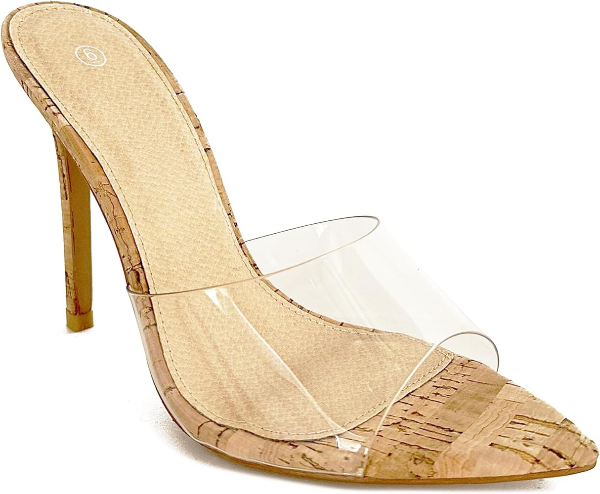 Women Clear Pointed Toe Sandals Stiletto Heels Transparent Strap High Heels Slip on Mules for Wom... | Amazon (US)