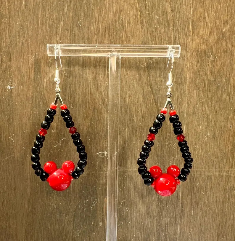 Classic Red and Black Mouse Bead Earrings, Mickey Mouse Earrings, Minnie Mouse Earrings, Disney E... | Etsy (US)