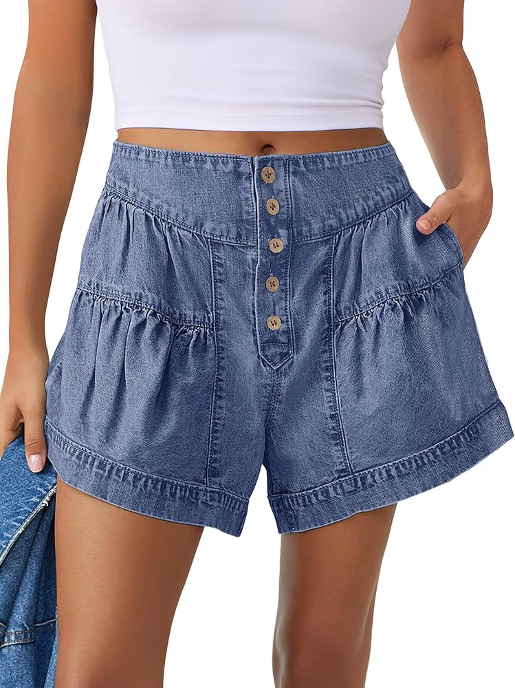 ANRABESS Women's Denim Shorts Summer Baggy High Waisted Flowy Wide Leg Buttons Pleated Casual Jea... | Amazon (US)