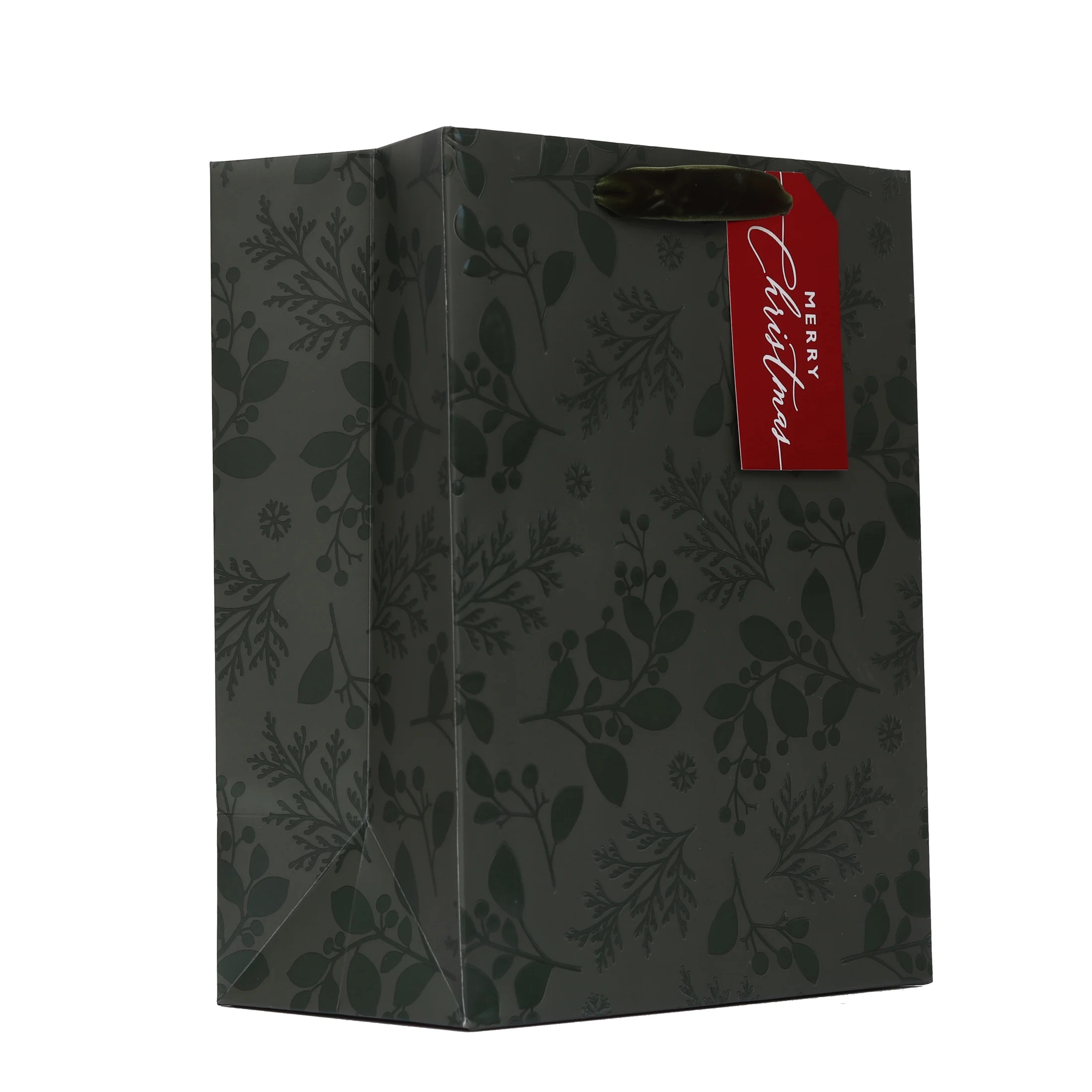 Medium Black Botanical Christmas Paper Gift Bag, 7.5" x 4.5" x 9.87", by My Texas House | Walmart (US)