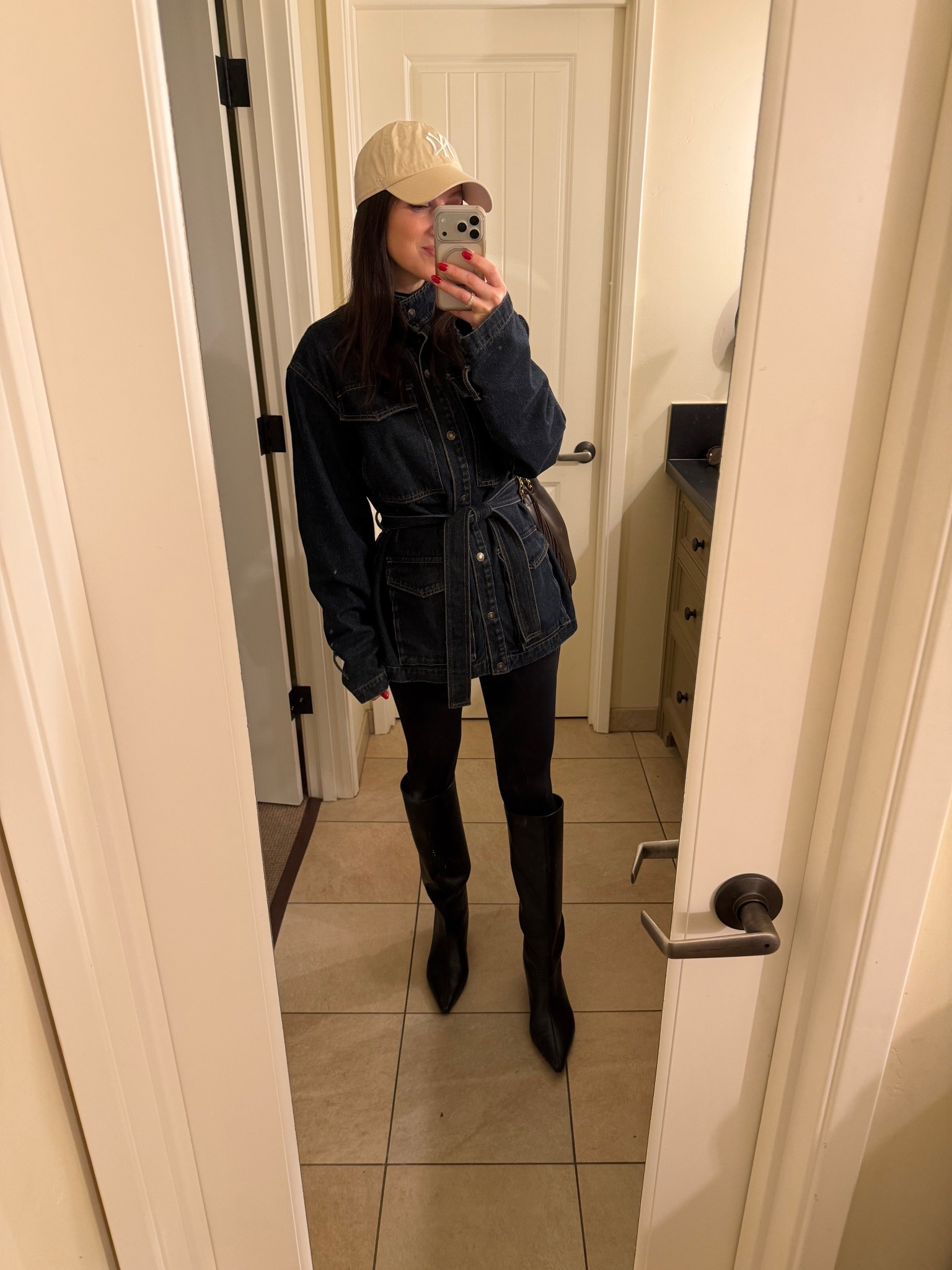 Jacket you can size down one or go true to size. 
Leggings true to size. The most comfy. 
Boots size up half a sizee

#LTKootd