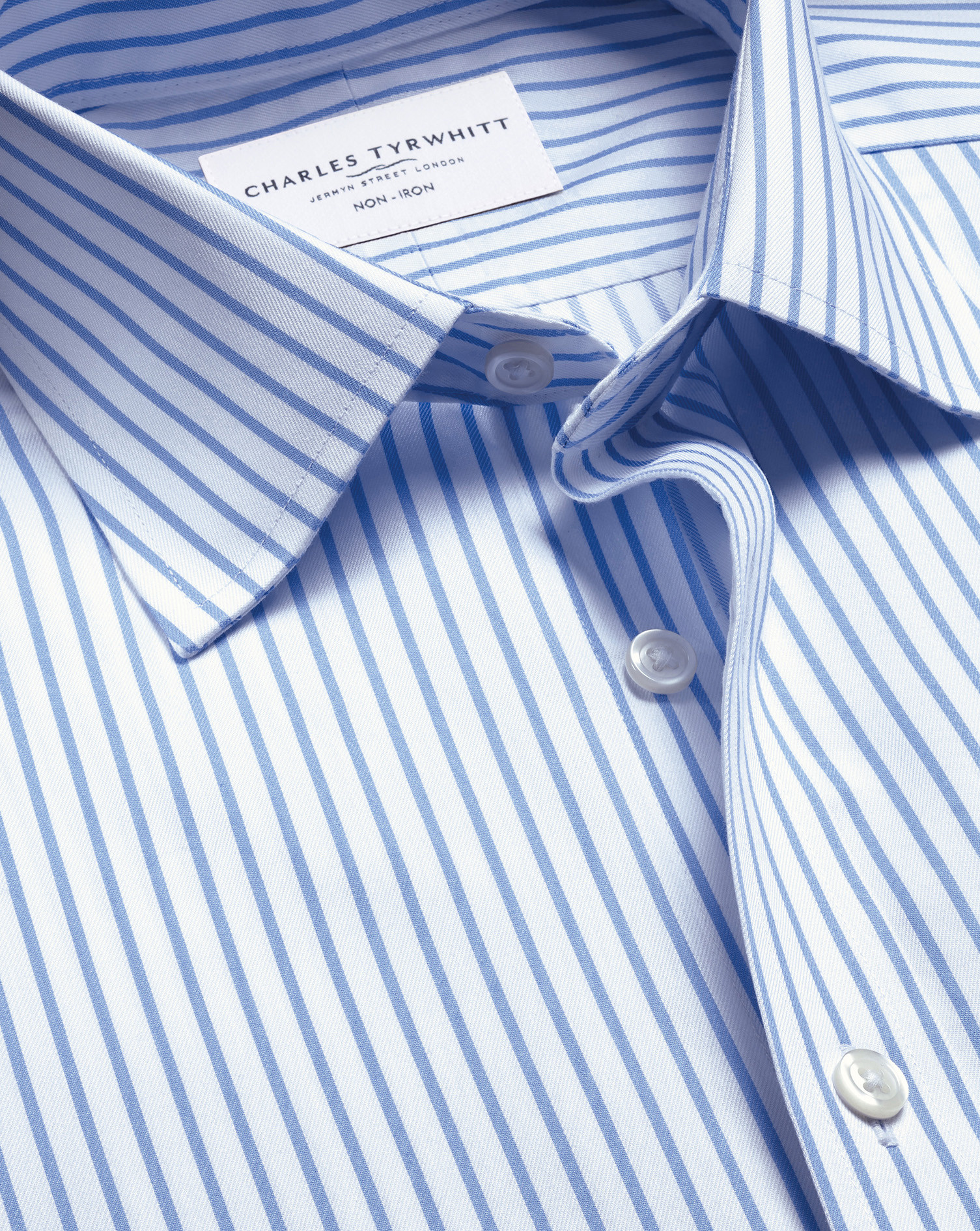 Non-Iron Twill Stripe Shirt - Cornflower Blue | Charles Tyrwhitt