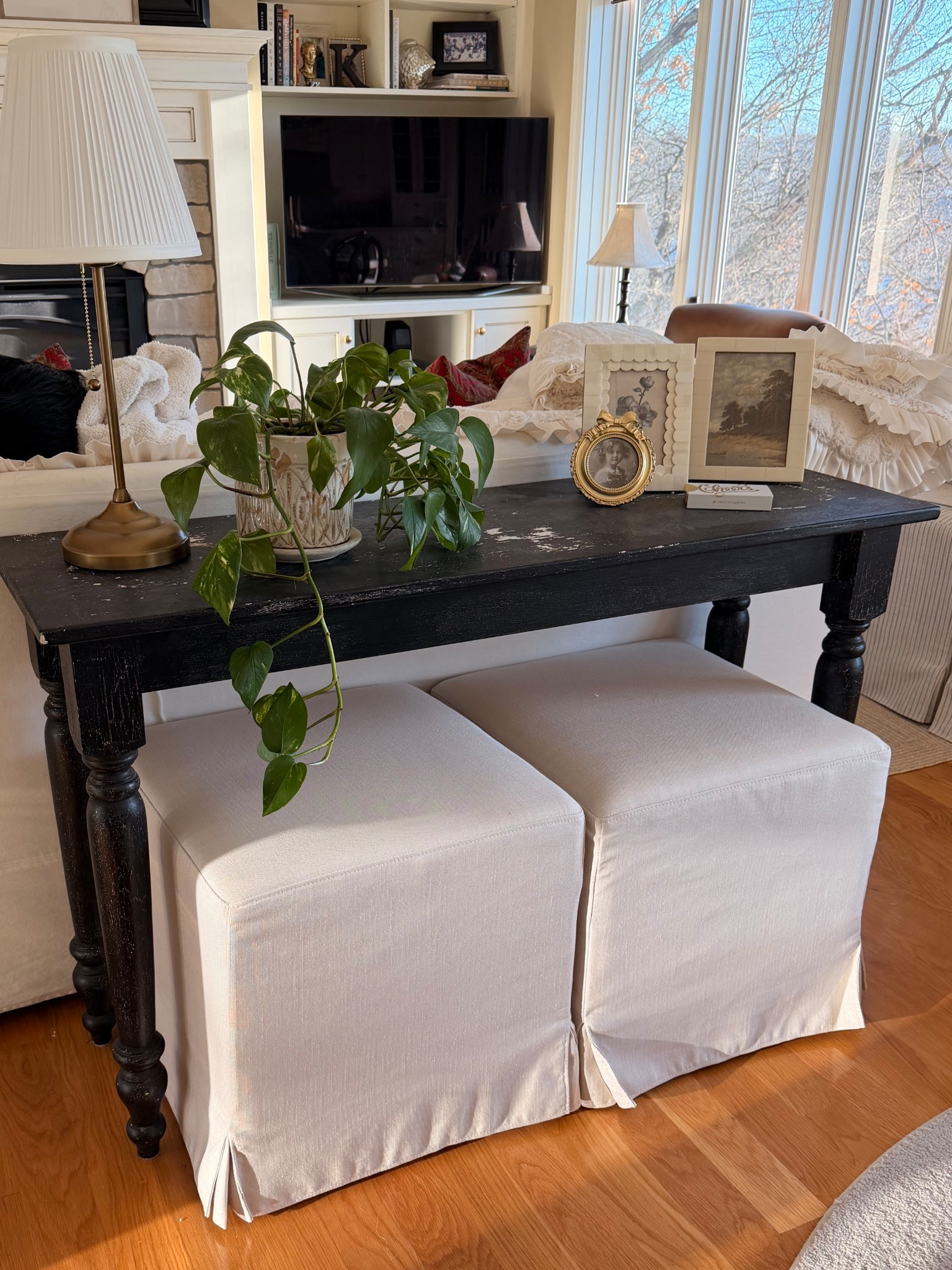 Just got these 2 ottomans and they are exactly what I needed with this table. It finishes the look but also gives extra seating when needed. The best part the ottoman cover is a slipcover and can be washed  ￼

#LTKOver40 #LTKdayinmylife #LTKHome