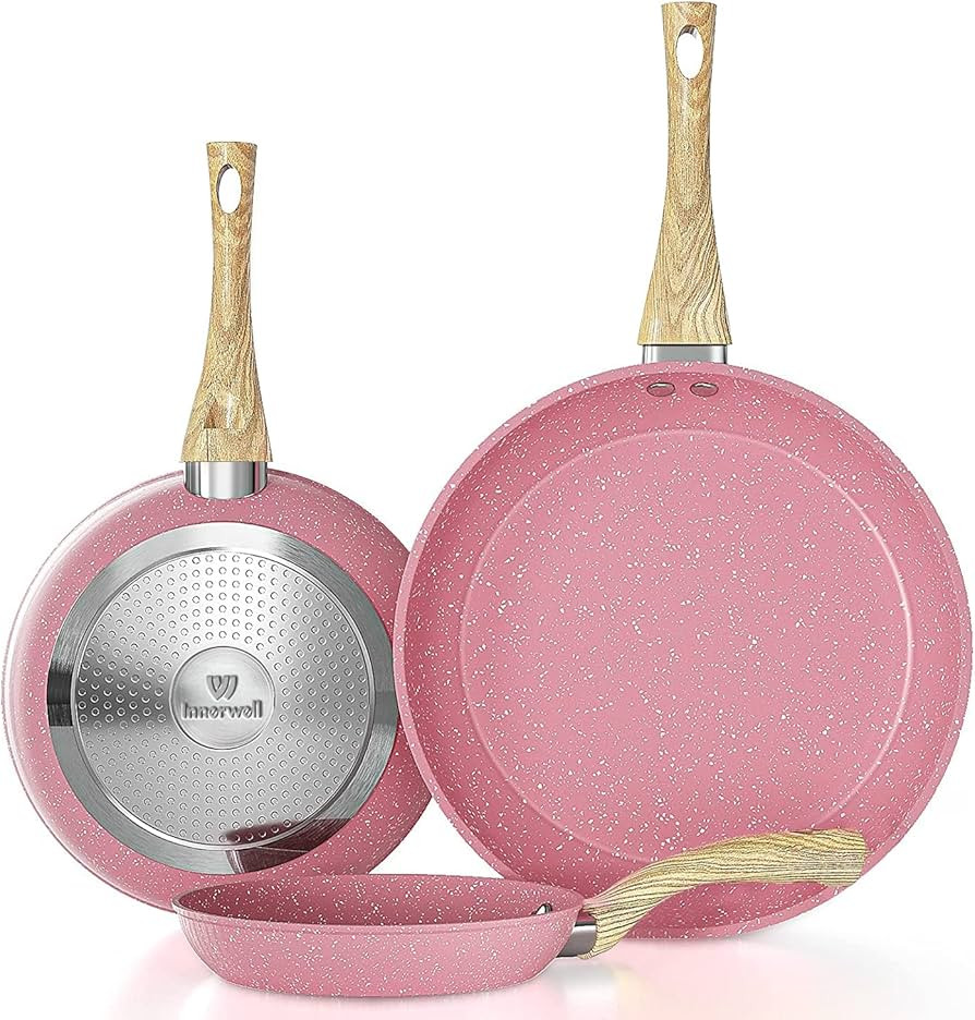 Frying Pan Nonstick Set, 8" & 9.5" & 11" Pink Egg Pan, Non Stick Fry Pan Set PFOA-Free Omelet Pan... | Amazon (US)