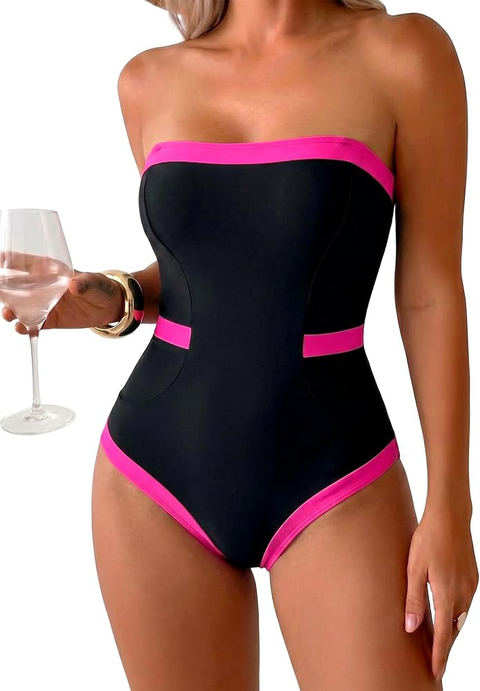 Hilor Women's One Piece Swimsuits Slimming Tummy Control Bathing Suits Strapless Bandeau Monokini... | Amazon (US)