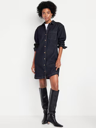 Long-Sleeve Denim Mini Shirt Dress | Old Navy (US)