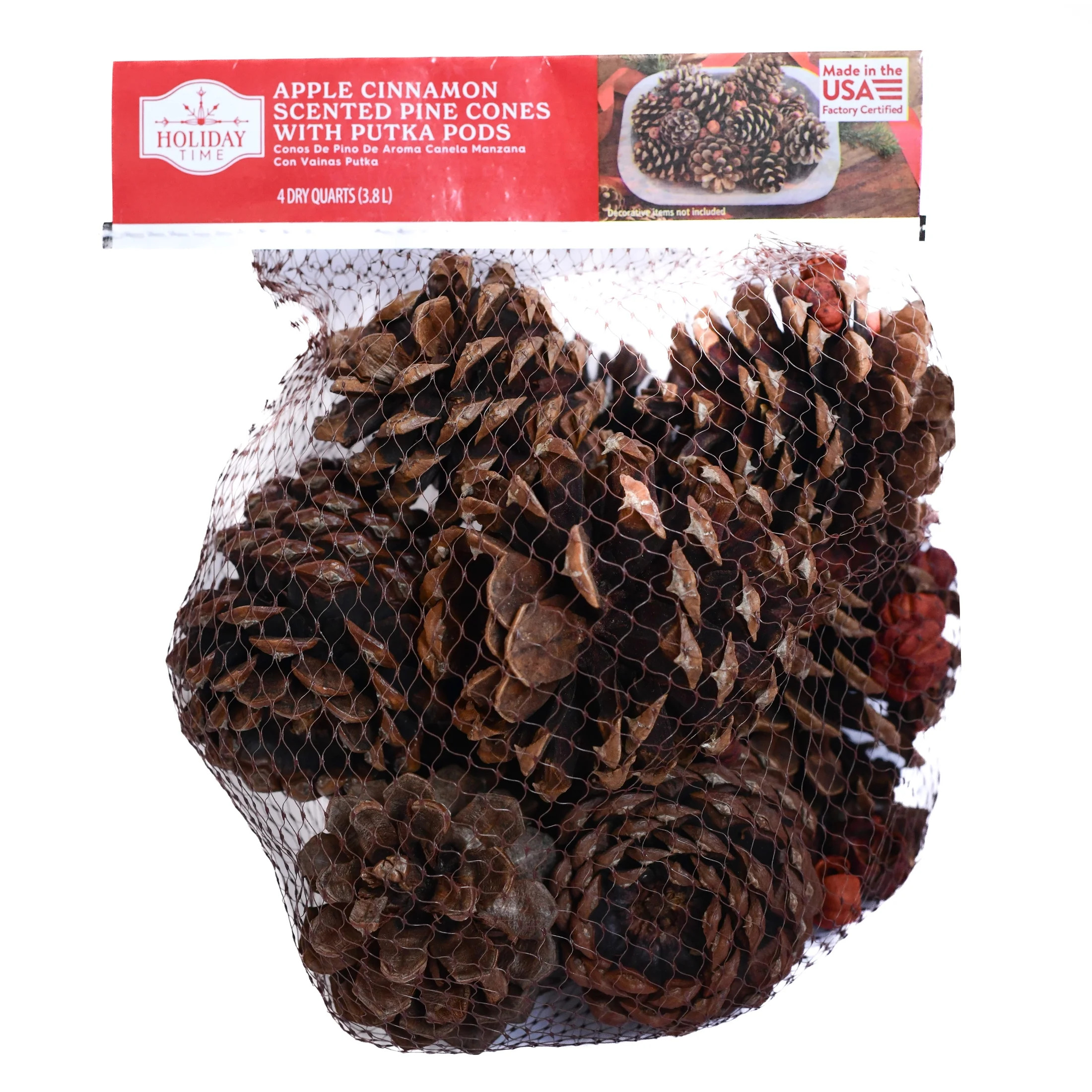 Holiday Time Apple Cinnamon Scented 100% Natural Brown Pine Cones with Fall Orange Putka Pods | Walmart (US)