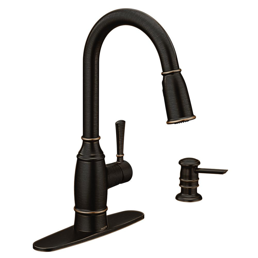 Noell Single-Handle Pull-Down Sprayer Kitchen Faucet with Reflex and Power Clean in Mediterranean... | The Home Depot