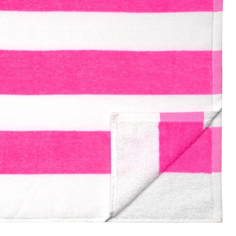 Mainstays Cabana Stripe Cotton Blend Beach Towel, 58" x 28", Pink Flame | Walmart (US)