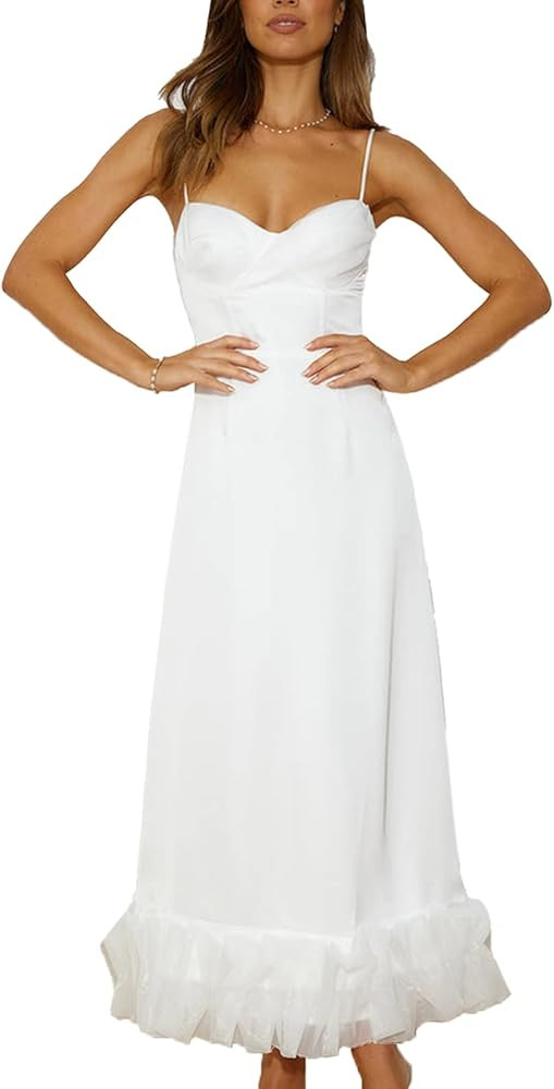 Women's V-Neck Summer Sleeveless Maxi Dress Beach Spaghetti Strap Long Dresses Tiered Ruffle Smoc... | Amazon (US)