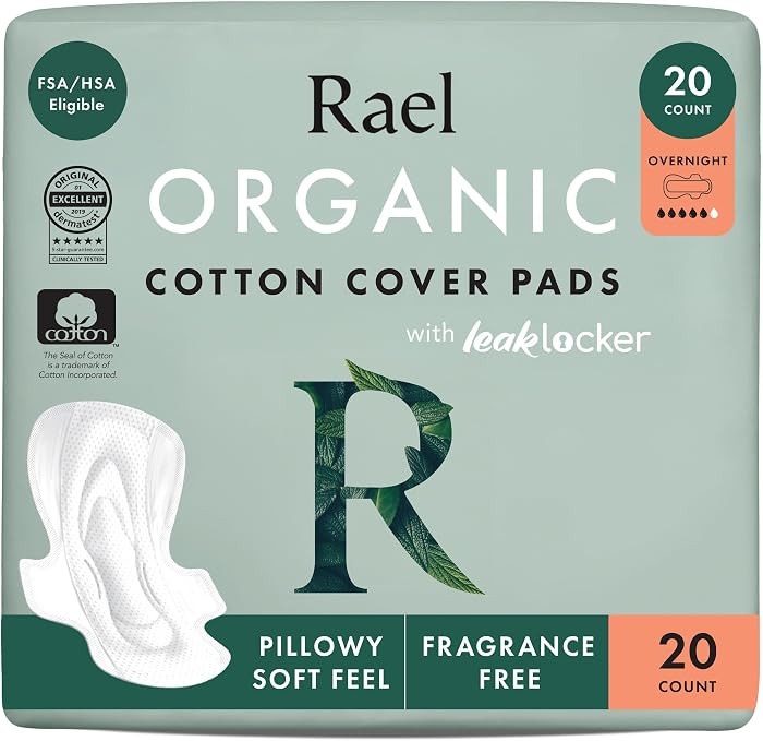 Rael Organic Cotton Cover Sanitary Pads for Women, Heavy (Overnight, 20 Ct) | Amazon (US)