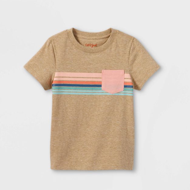 Toddler Boys' Chest Striped Pocket Short Sleeve T-Shirt - Cat & Jack™ Pink/Tan | Target