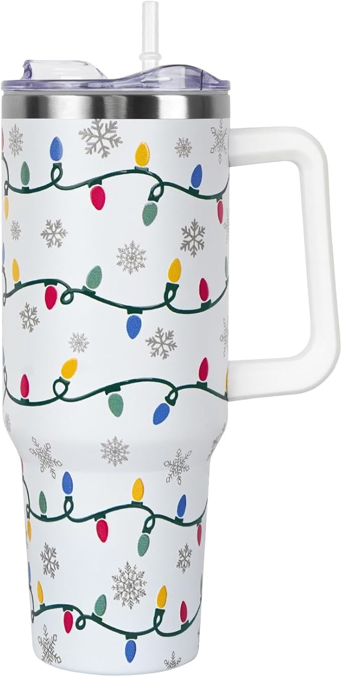 Christmas Tumbler with Handle and Straw Lid 40 oz,Cute Christmas Gifts for Women Xmas Lights Snow... | Amazon (US)