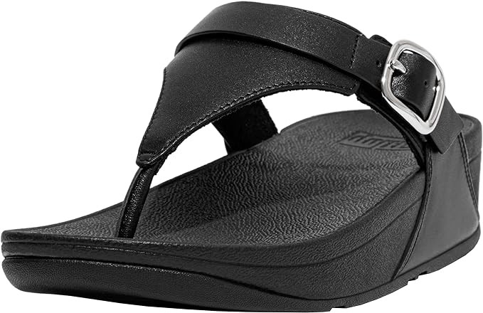 FitFlop Women's Lulu Covered-Buckle Raw-Edge Leather Toe-Thongs Wedge Sandal | Amazon (US)