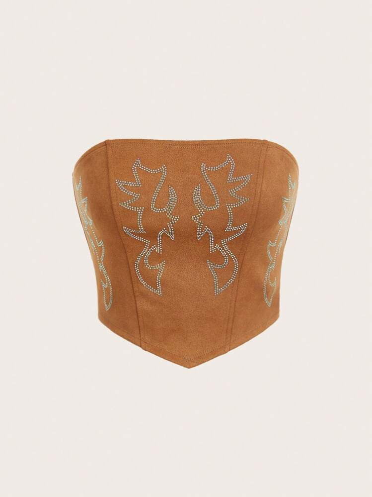 SHEIN EZwear Women's Summer Western Cowgirl Music Festival Suede Tube Top,Tube Top | SHEIN