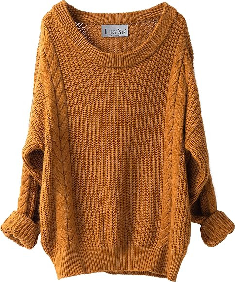 Women's Cashmere Oversized Loose Knitted Crew Neck Long Sleeve Winter Warm Wool Pullover Long Swe... | Amazon (US)