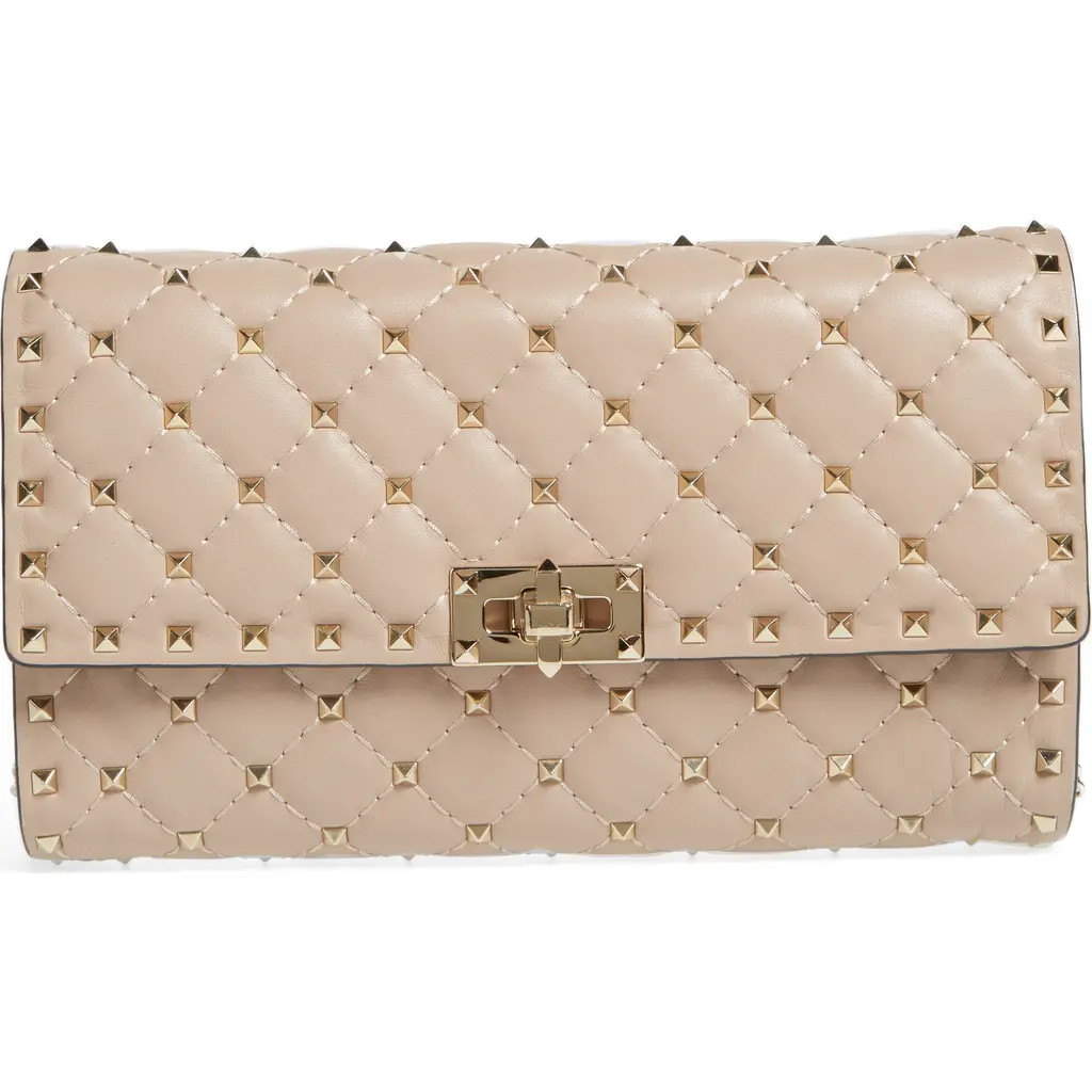Valentino Garavani Rockstud Matelassé Quilted Leather Crossbody Bag in Poudre at Nordstrom | Nordstrom