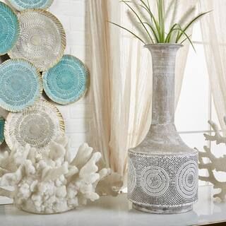 Sagebrook Home Metal 19 in. Textured Vase in White | The Home Depot