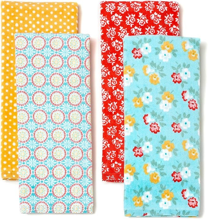 The Pioneer Woman Spring Floral Kitchen Towel Set, 4pk, Print,Red, Teal, Yellow, White, Blue, Gre... | Amazon (US)