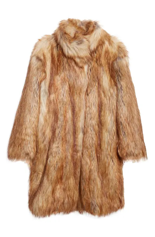 Akris punto Stand Collar Faux Fur Coat in Camel-Multicolor at Nordstrom, Size 10 | Nordstrom