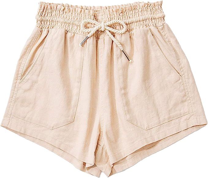 urbandaizy 6587 Women's Casual Rope Drawstring Linen Shorts with Pockets | Amazon (US)