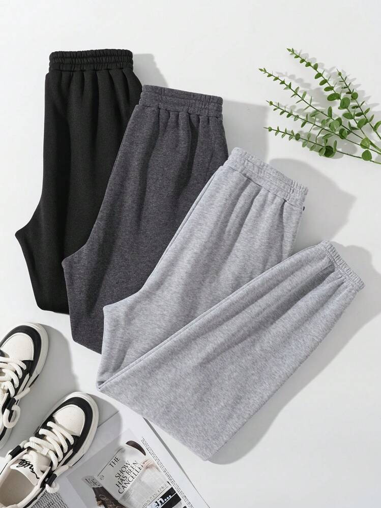 Chiquease 3pcs Heart Print Thermal Lined Sweatpants Graduation,Back To School Outfits,Graduation,Teacher Outfits For Women,Back To School Fall Cloth For Women | SHEIN