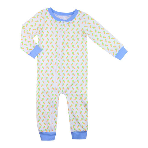 Blue Carrot Print Knit Zipper Pajamas | Cecil and Lou
