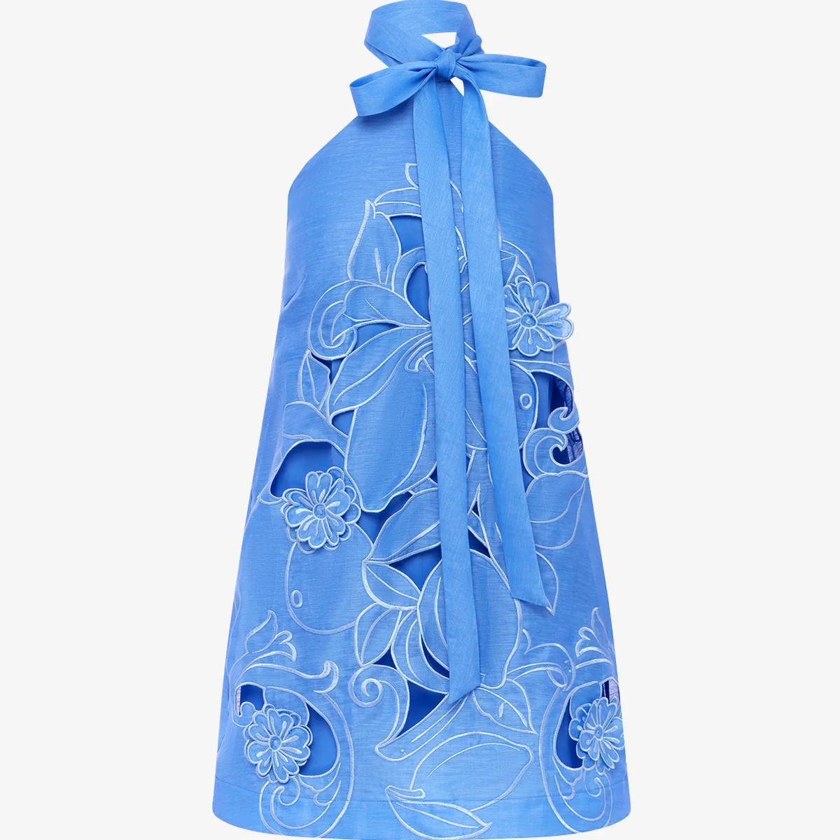 Lola Appliqu\u00e9 Halterneck Mini Dress - Azure | LEO LIN US