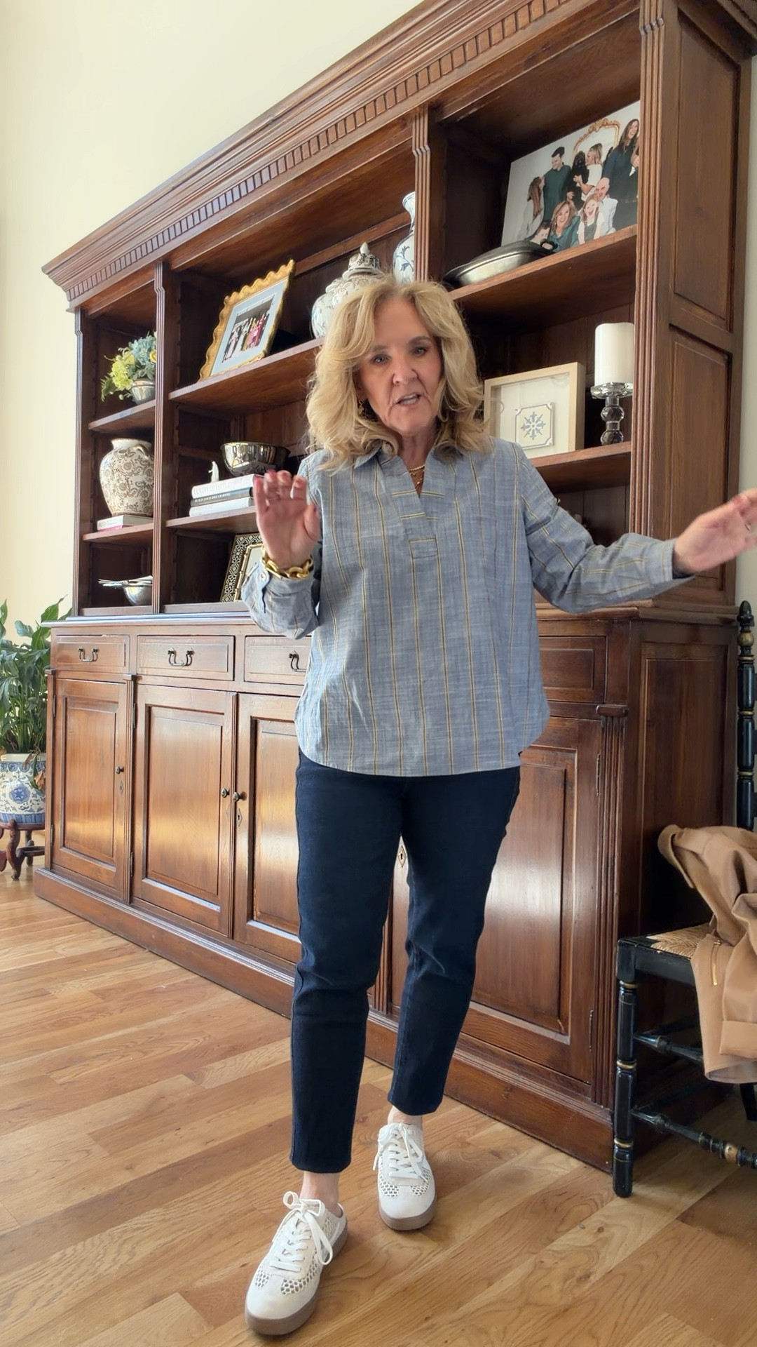 Chicos 30% off sale 
Wearing size 1.0
I would recommend sizing down in these skinny cigarette jeans 

Chambray shirt fats leather jacket 

#LTKPetite #LTKSaleAlert #LTKOver40