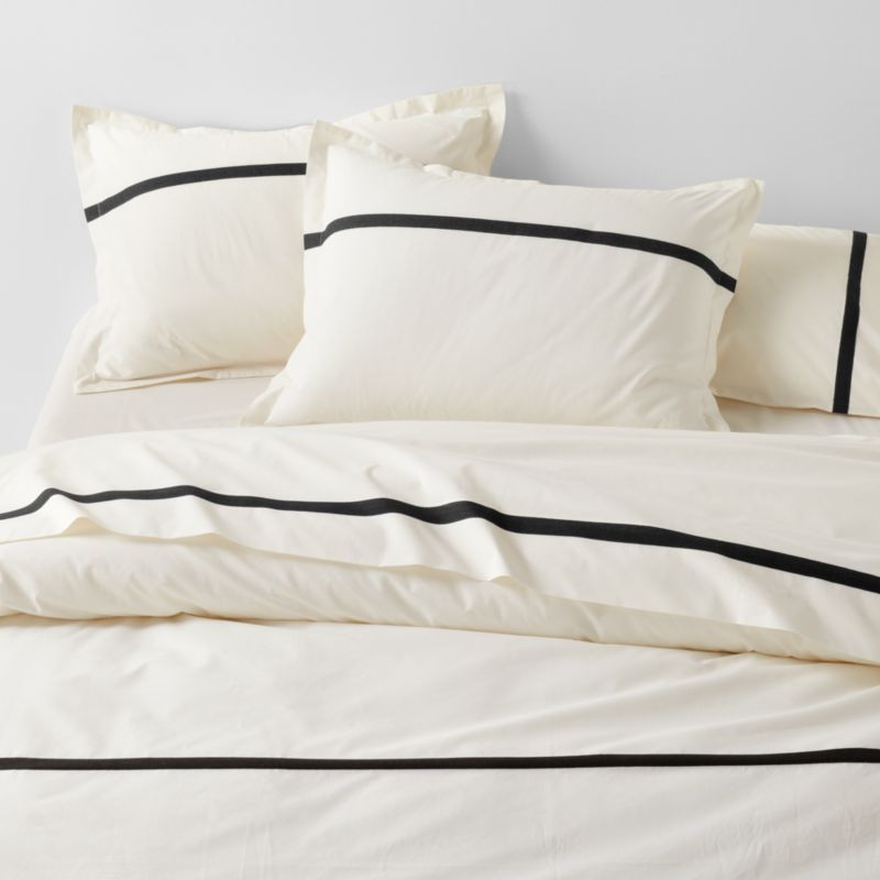 Favorite Organic Cotton Percale Tuxedo Stripe Ink Black Full/Queen Duvet Cover + Reviews | Crate ... | Crate & Barrel