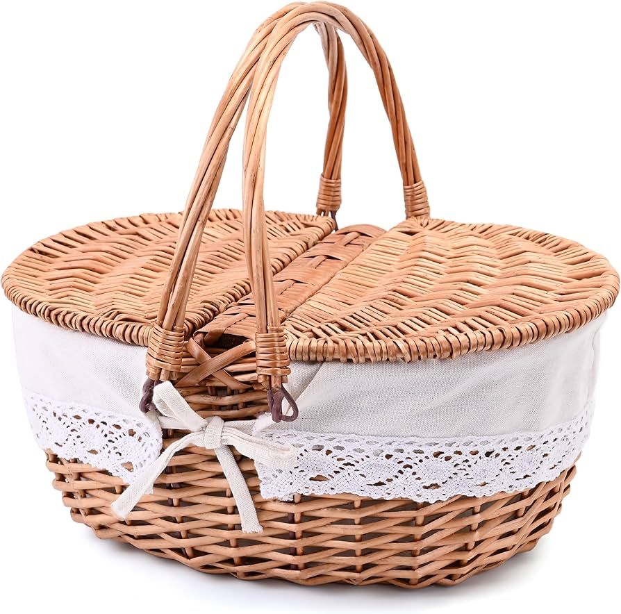 Large 15.4" Wicker Picnic Basket with Removable Liner Empty Picnic Baskets with Lid, Picnic Hampe... | Amazon (US)