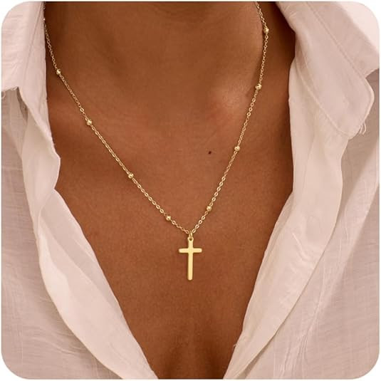 Cross Necklace for Women, Dainty 14K Gold Plated Cross Pendant Simple Long Necklaces for Women, C... | Amazon (US)