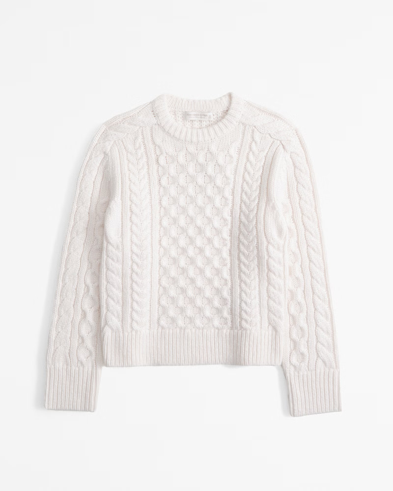 Women's The A&F Madeline Wool-Blend Cable Crew Sweater | Women's Tops | Abercrombie.com | Abercrombie & Fitch (US)