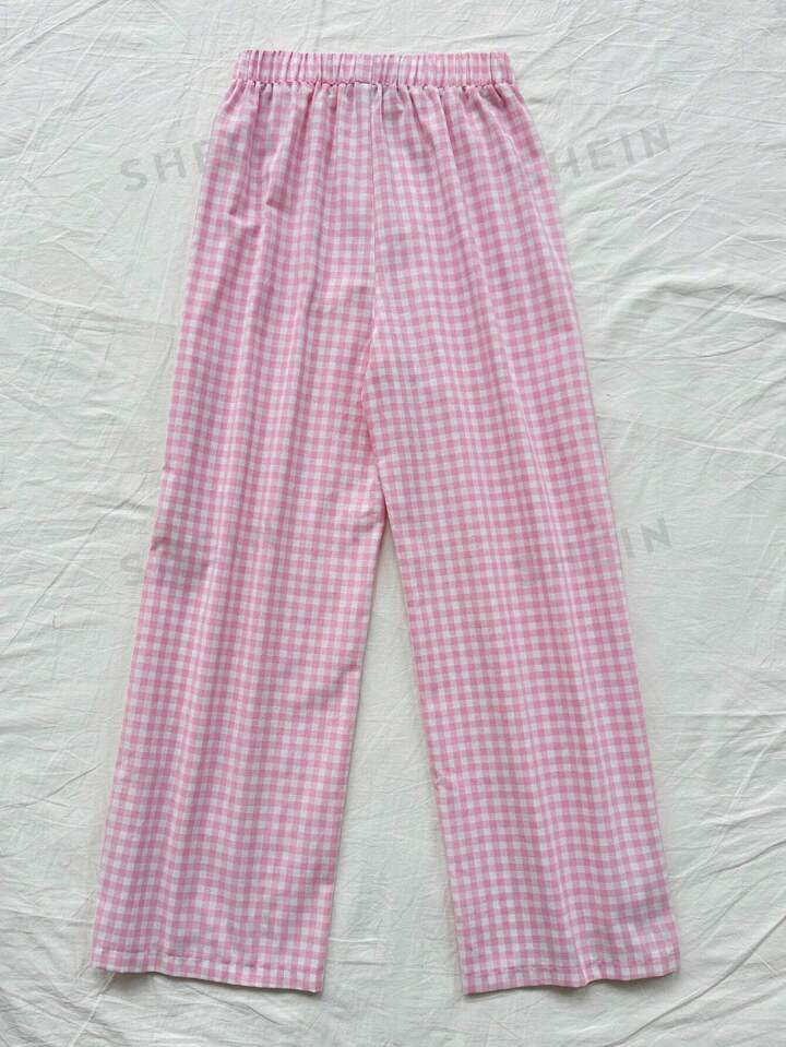 SHEIN WYWH Gingham Print Tie Waist High Slit Wide Leg Pants | SHEIN