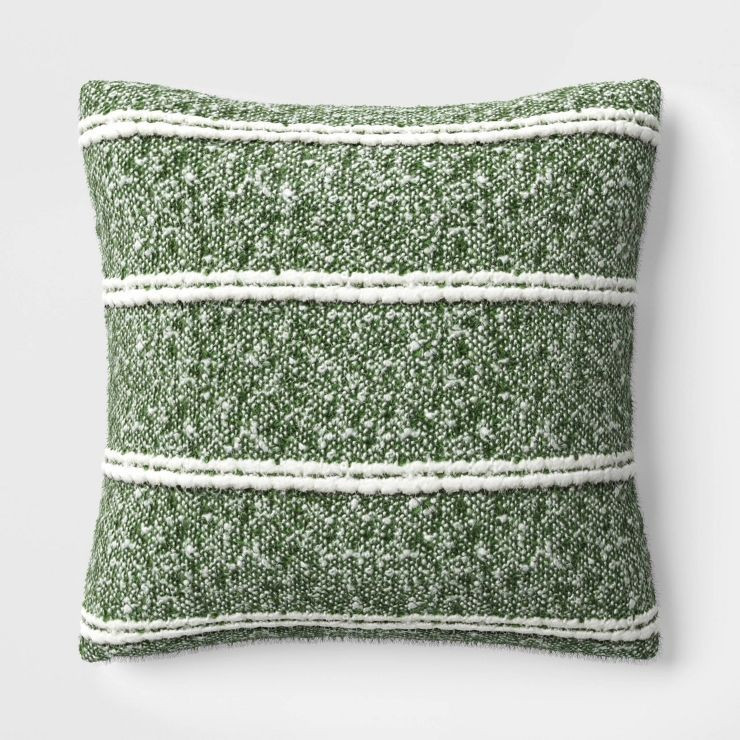 Woven Boucle Striped Square Christmas Throw Pillow Green - Threshold™ | Target
