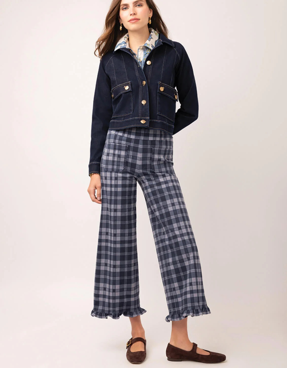 Emma Pull On Ruffle Pant Japonica Plaid | Spartina 449